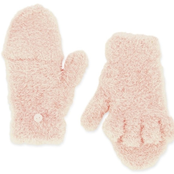 New Fashion Nova Fuzzy Flip‎ Top Gloves Mittens Pink Button Fingerless - Picture 2 of 2